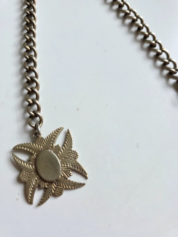 1950s–1960s Vintage Melfexa Silver Albert Chain with Ornate Pendant
