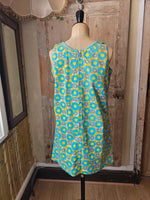 Load image into Gallery viewer, Vintage 1960s Floral Shift Dress Cotton Blue Yellow Daisy Mod Scooter Summer Dress
