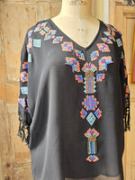 Load image into Gallery viewer, Vintage Biba Aztec Embroidered Beaded Top with Fringe Sleeves – Size 16
