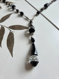 Art Deco Cut Glass Necklace – Black & Clear Long Flapper Style