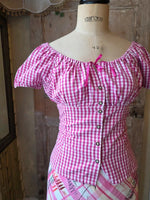 Load image into Gallery viewer, Vintage Y2K Pink pinup Gingham Bardot Top Cotton approx UK 12
