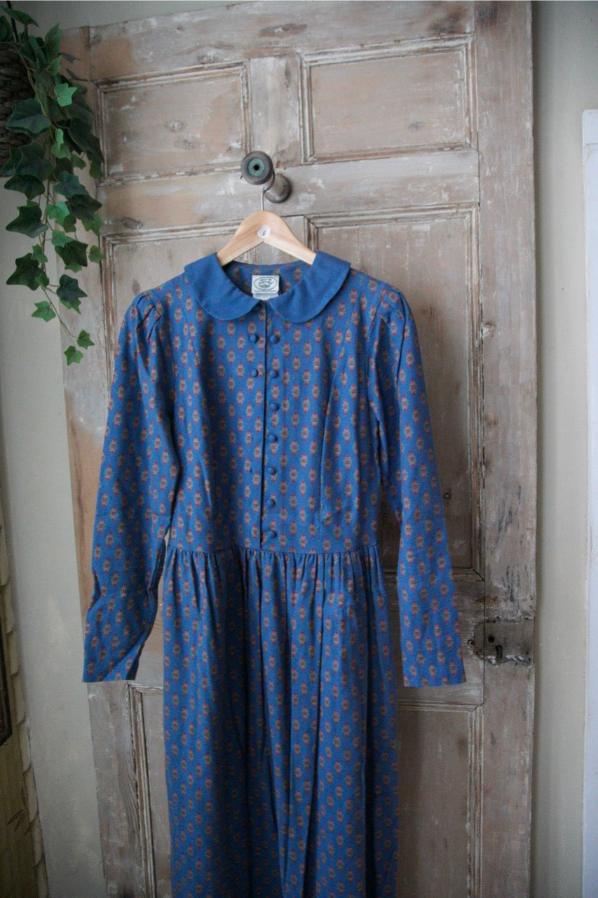Vintage 1980s Laura Ashley Dress - Wool and cotton -folk print UK8/10