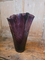 Load image into Gallery viewer, Vintage LSA Large Hand Blown Glass Vase – Amethyst – Ruffled Rim
