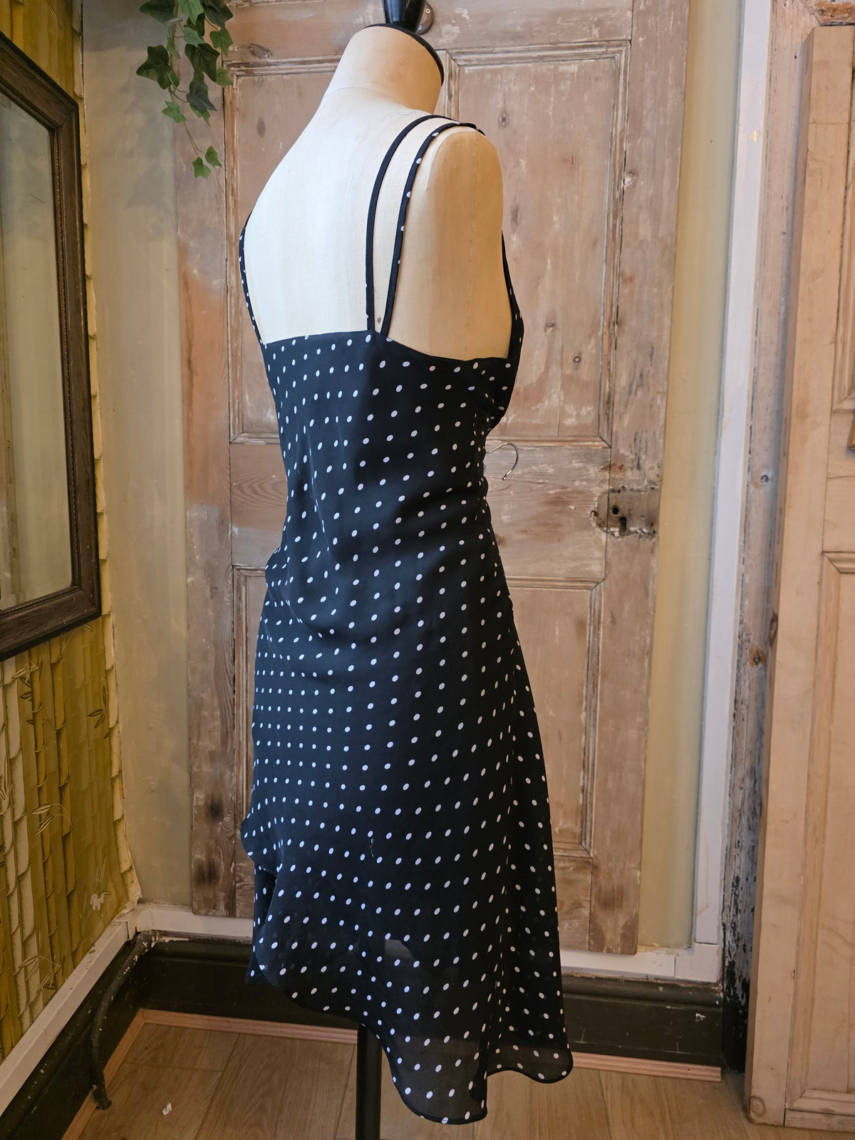 Vintage Y2K polka dot strappy black dress - fairy core-  UK12/14