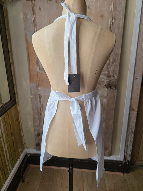 Antique 1920s White Cotton and Lace Apron Pinafore