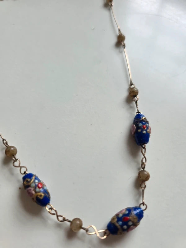 Vintage deco Wedding Cake Bead Necklace with Glass & Faux Pearl Detail