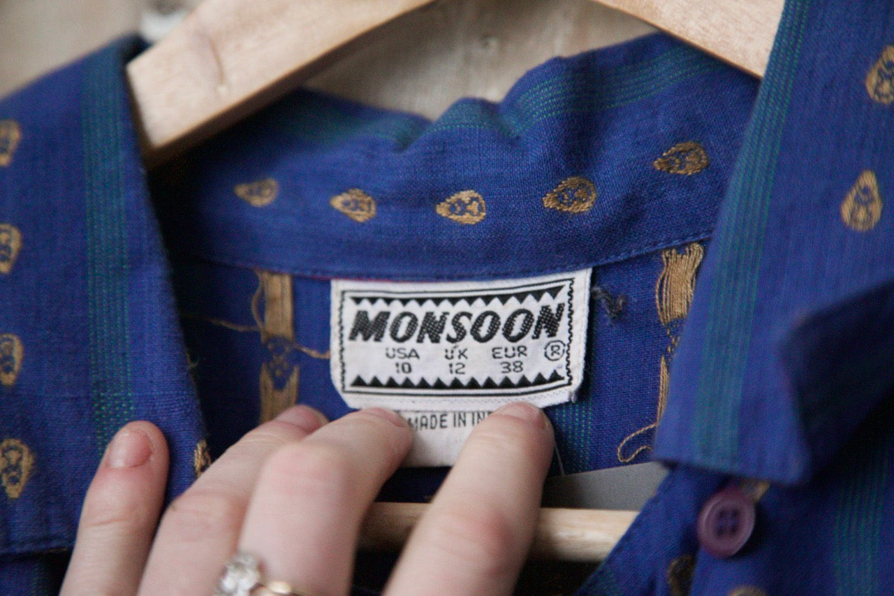 Vintage 1980s indian cotton woven embroidery dress - Monsoon - UK14