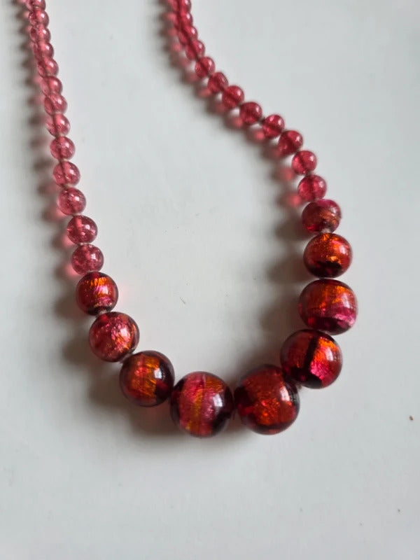 Vintage 1930s Czech Foil Back Handblown Glass Necklace – Graduated pink Beads