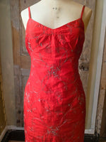 Load image into Gallery viewer, Vintage Y2K Red Silk Embroidered Wiggle Dress | 1950s Pinup Dress | UK 12
