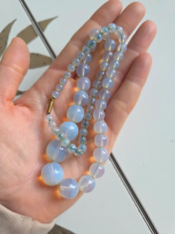 Vintage 1940s Opaline Blue Glass Graduated Necklace - possibly uranium