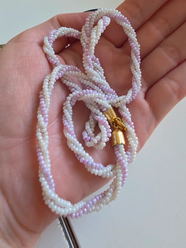 Vintage 1980s does 1950s Twisted Glass Seed Bead Necklace