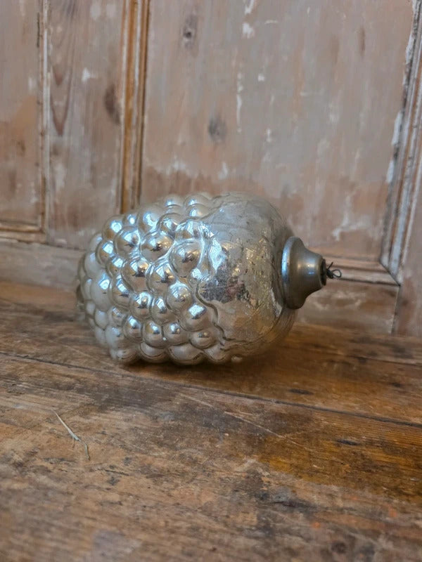 Antique German Kugel Grape Cluster Ornament | Silver Mercury Glass Christmas Decoration | c.1890s