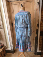 Load image into Gallery viewer, Vintage 1970s Indian Cotton Dress – Blue Floral Prairie – UK 10
