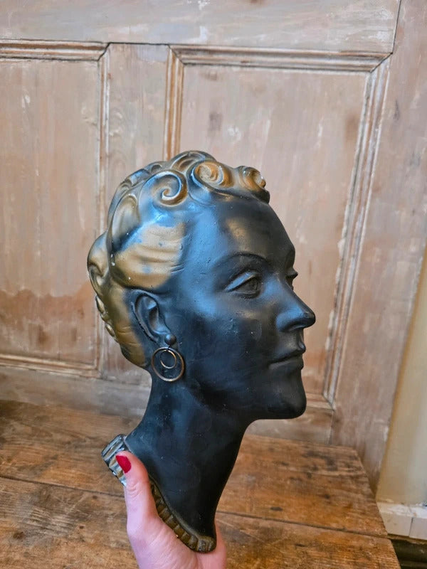 Vintage Art Deco Style Chalkware Female Bust – 1930s/40s Wall Mask