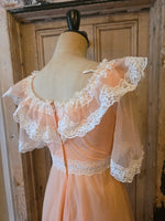 Load image into Gallery viewer, Vintage 1970s Peach Lace Prairie Maxi Dress - Victoriana
