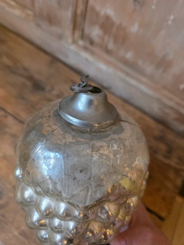 Antique German Kugel Grape Cluster Ornament | Silver Mercury Glass Christmas Decoration | c.1890s