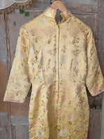 Load image into Gallery viewer, Vintage 1950s Silk Cheongsam Dress | Gold Floral Brocade | Mandarin Collar | Wiggle Dress | UK 6/8
