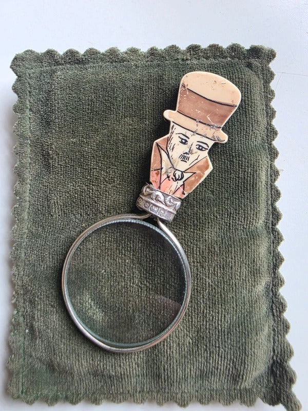 Antique Victorian 1890s Sterling Silver & Bone Magnifying Glass