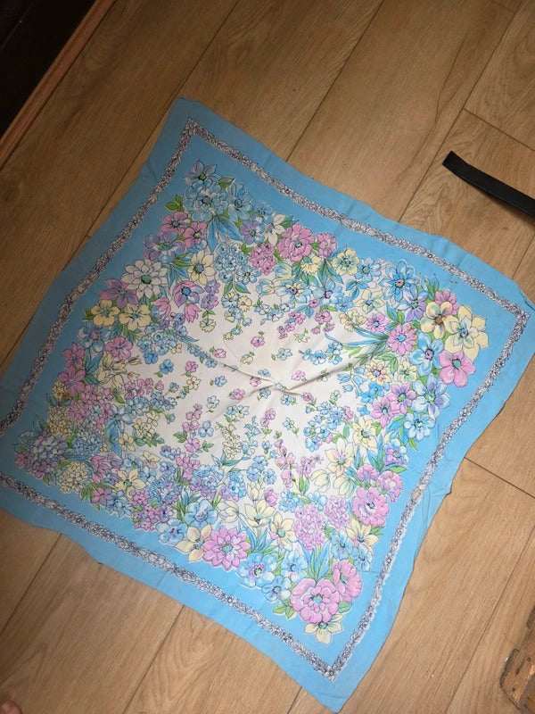 Vintage 1940s-1950s Floral Rayon Crepe Large Scarf