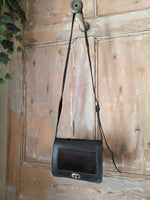 Load image into Gallery viewer, Handmade deep blue Leather Shoulder Bag Hide Panel Twist Lock Boho Crossbody

