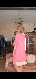 Load image into Gallery viewer, Vintage Pink Lace Peignoir Robe 1960s Sheer Negligee
