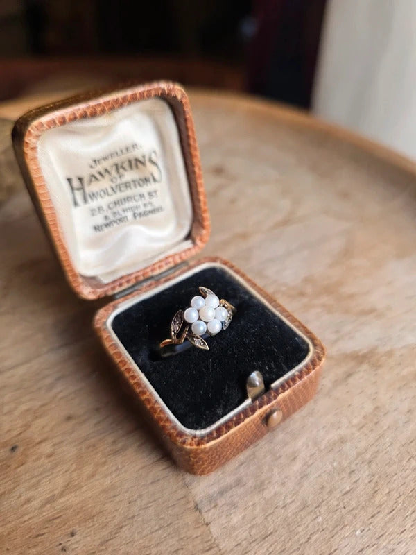 Antique Victorian/Edwardian 18ct Gold Pearl & Diamond Cluster Ring, circa 1890–1910