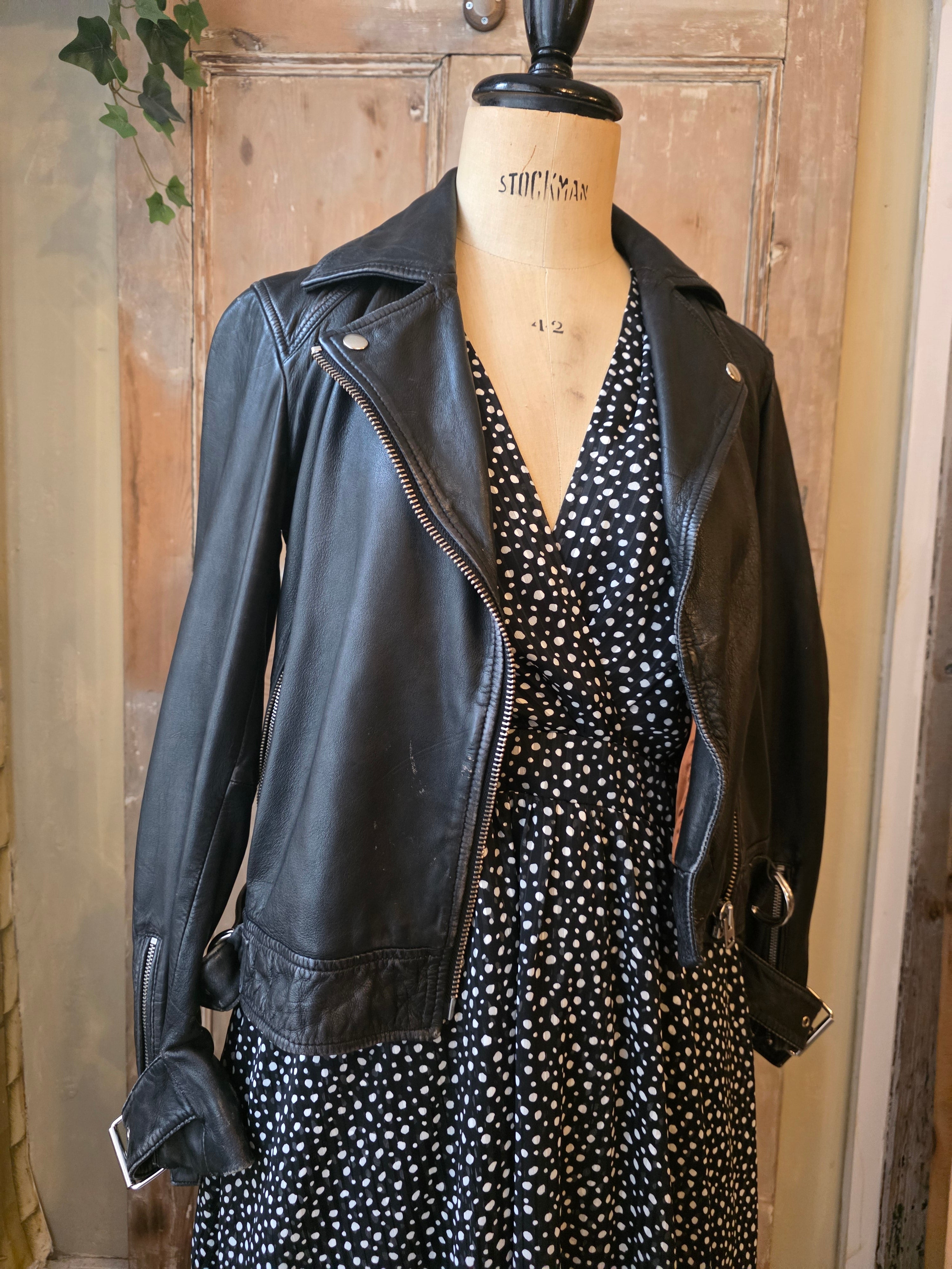 Vintage Y2K fitted black leather jacket - bomber - uk6