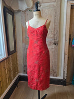 Load image into Gallery viewer, Vintage Y2K Red Silk Embroidered Wiggle Dress | 1950s Pinup Dress | UK 12
