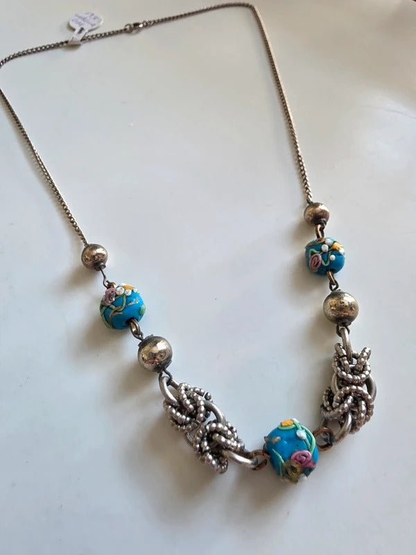 Vintage aet deco Murano Wedding Cake Bead Necklace