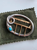 Antique 1920s Art Deco Silver & Brass Snake Belt Buckle with Turquoise Cabochon