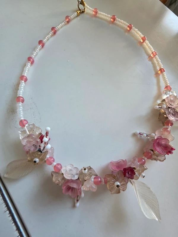 Vintage 1970s Frosted Floral Statement Necklace
