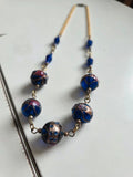 Vintage Lampwork Glass Necklace – Wedding Cake Beads Blue & Gold