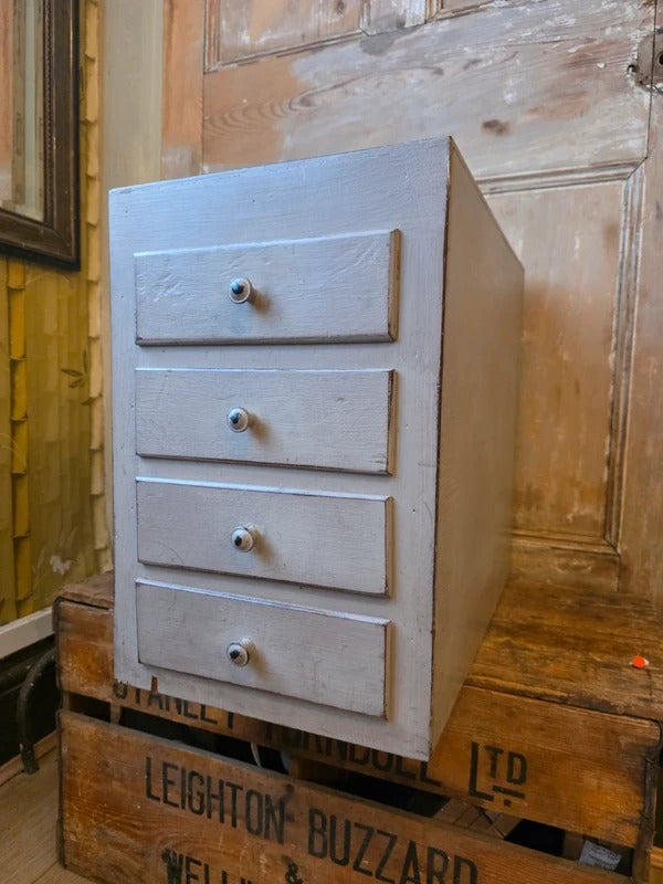 Vintage Painted Wooden Apothecary Chest | Rustic 4 Drawer Jewellery Cabinet | Shabby Chic Storage