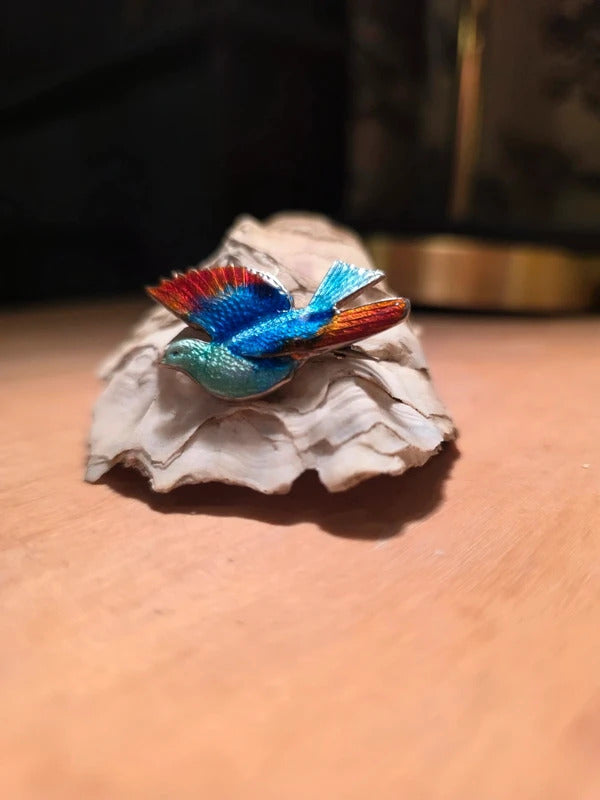 Vintage 1950s Sterling Silver Enamel Bird Brooch – Mid-Century