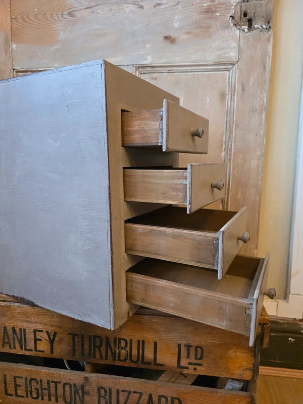 Vintage Painted Wooden Apothecary Chest | Rustic 4 Drawer Jewellery Cabinet | Shabby Chic Storage