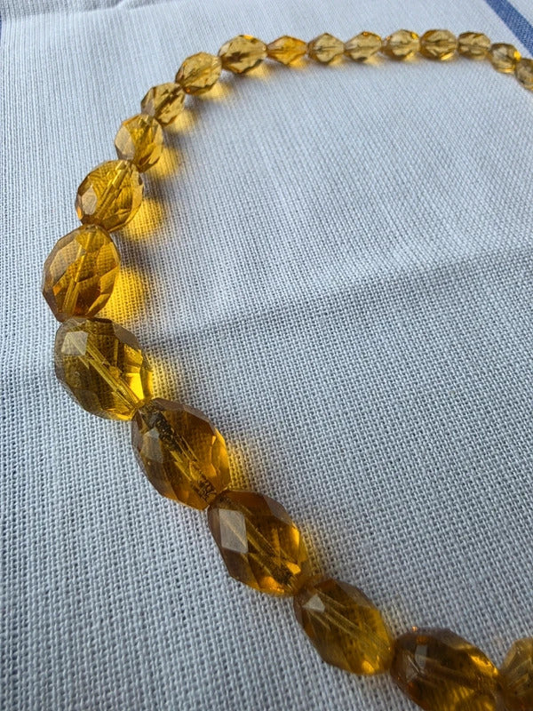 1930s Citrine Glass Necklace Art Deco Faceted Amber Yellow Bead Necklace
