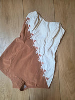 Load image into Gallery viewer, Vintage 1950s two-tone swimsuit strapless embroidered pin-up bathing suit
