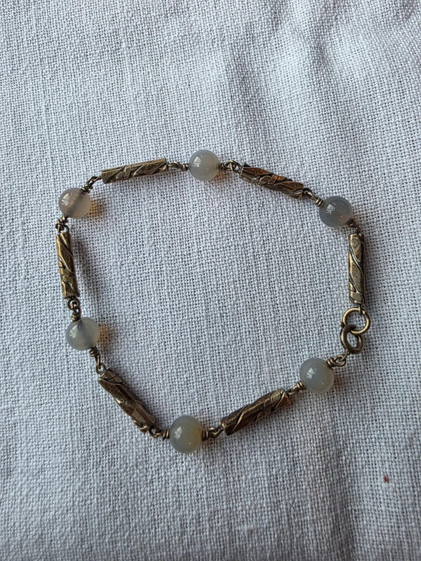 Vintage 1950s Swedish Sterling Silver Chalcedony Bracelet – Mid Century Scandinavian Jewellery