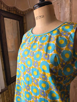 Load image into Gallery viewer, Vintage 1960s Floral Shift Dress Cotton Blue Yellow Daisy Mod Scooter Summer Dress
