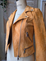 Load image into Gallery viewer, Vintage Y2K fitted orange leather jacket - bomber - uk6 Vero moda
