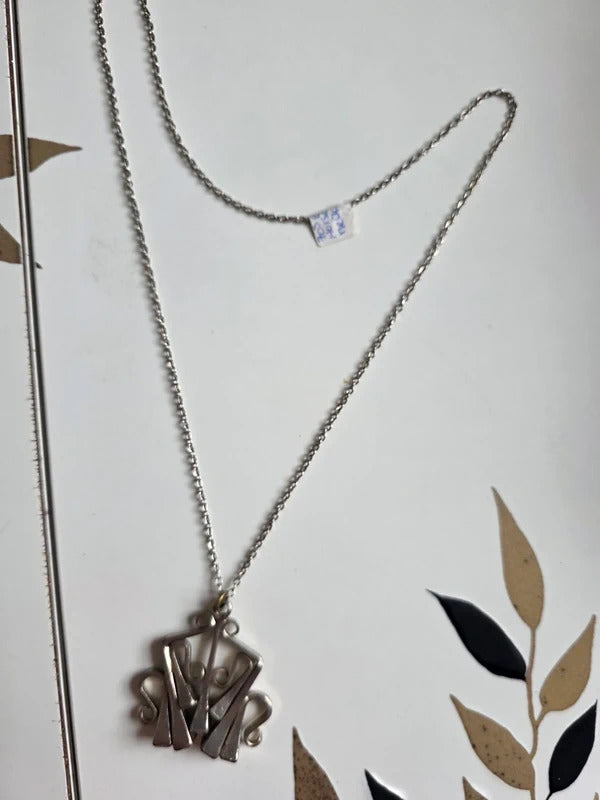 Vintage 1970s  Brutalist Silver Tone Pendant Necklace