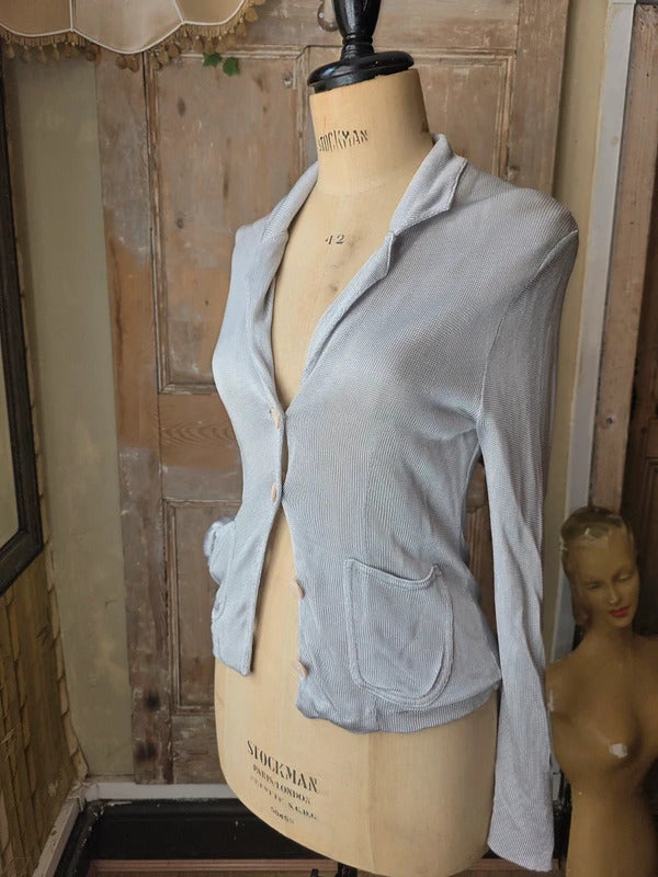 Vintage Y2K Regina Made in Italy Silver Knit Cardigan | Minimalist Button Front | Made in Italy uk8