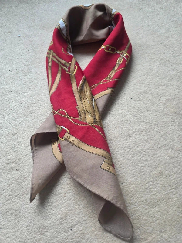 Vintage Hand Rolled Silk Equestrian Scarf – Bridle & Horse Print