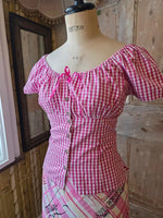 Load image into Gallery viewer, Vintage Y2K Pink pinup Gingham Bardot Top Cotton approx UK 12
