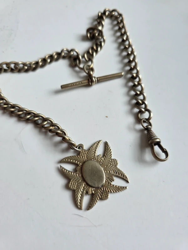 1950s–1960s Vintage Melfexa Silver Albert Chain with Ornate Pendant