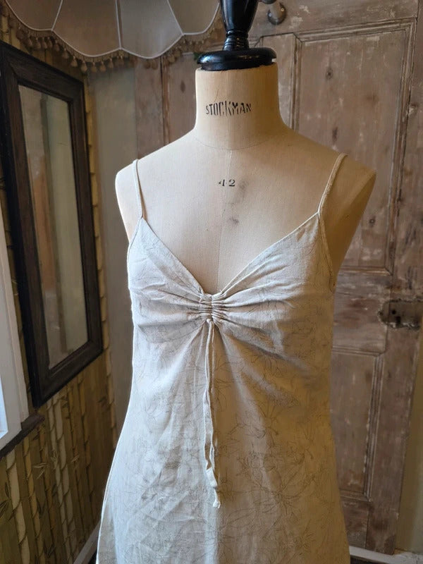 Vintage Y2K Linen Empire Line Dress | Beige Abstract Floral | Made in Italy | Cottagecore | pietraUK 10