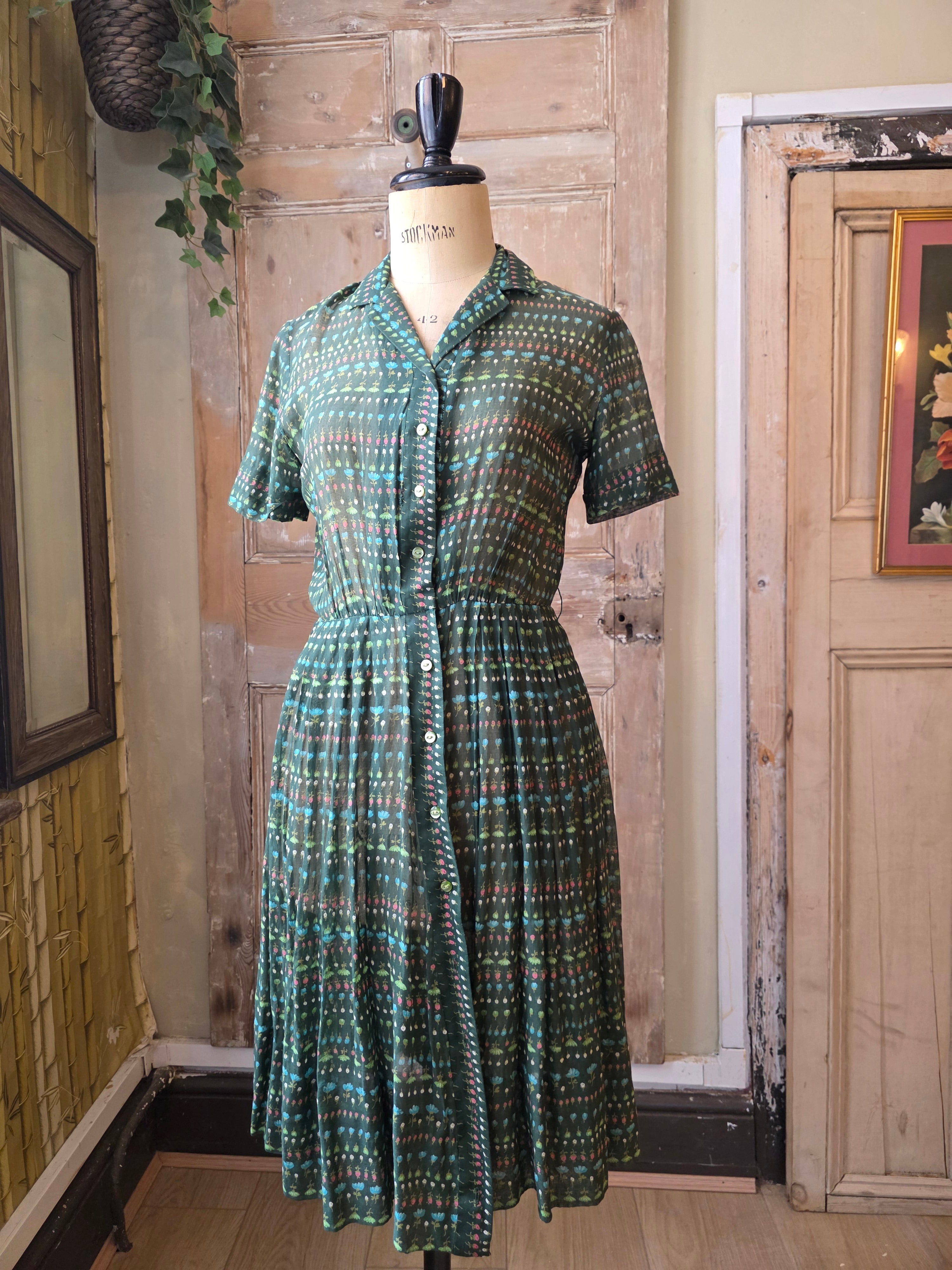 Vintage 1950s Sheer Floral Shirtwaister by Styled by Lynbrook – UK 10