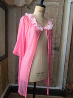Load image into Gallery viewer, Vintage Pink Lace Peignoir Robe 1960s Sheer Negligee
