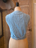 Load image into Gallery viewer, Vintage 1990s Gin Rummy fitted western Gold-Embellished Denim Waistcoat  UK 8
