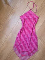 Load image into Gallery viewer, Vintage Y2K New Look Pink Snake Print Handkerchief Midi Dress | Halterneck | UK 12
